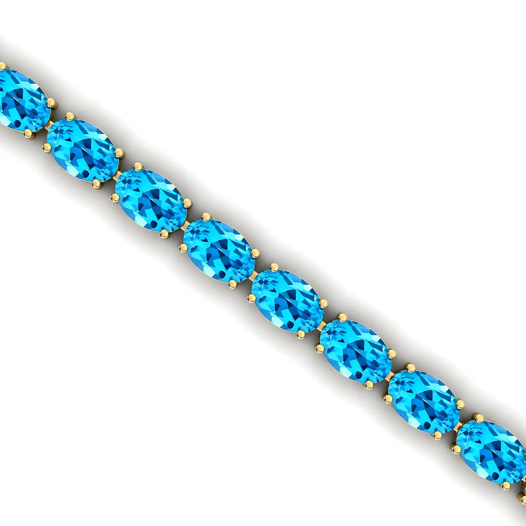 Classy Oval Shaped Swiss Blue Topaz Gemstone 18k Pure Gold Tennis Bracelet Unique Wedding Fine Jewelry Valentine's Gift Bracelet