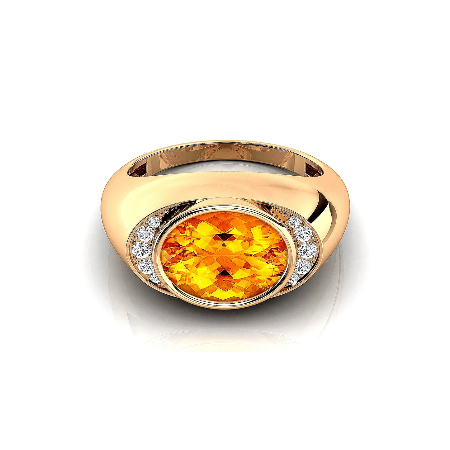 18Kt Solid Gold Rings Natural Citrine Gemstone Luxurious Signet Rings 10 Real White Diamonds Rhodium Plated Wedding Ring For Her