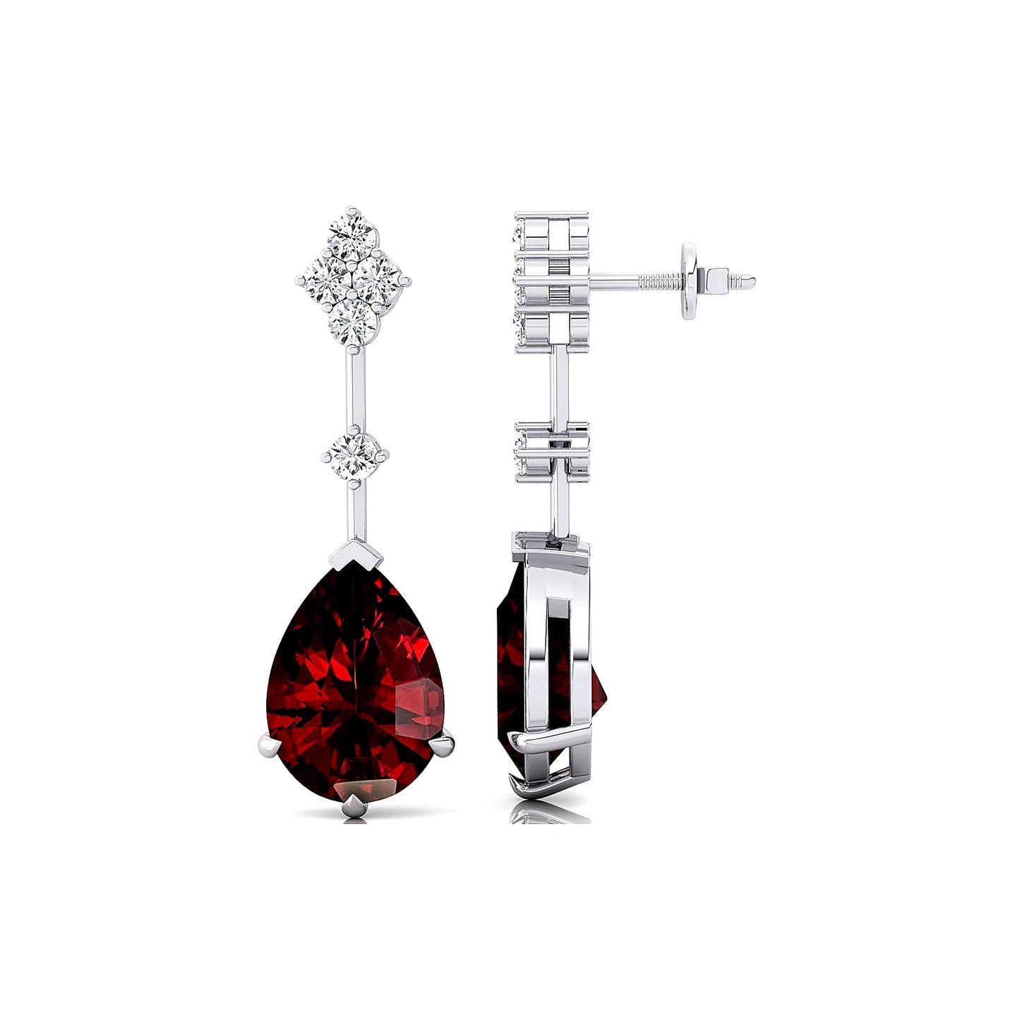 Unique Natural Red Garnet Gemstone Real Diamonds Cute Trending Earrings For Her 18k Solid Gold Rhodium Plated Bulk Price OEM ODM