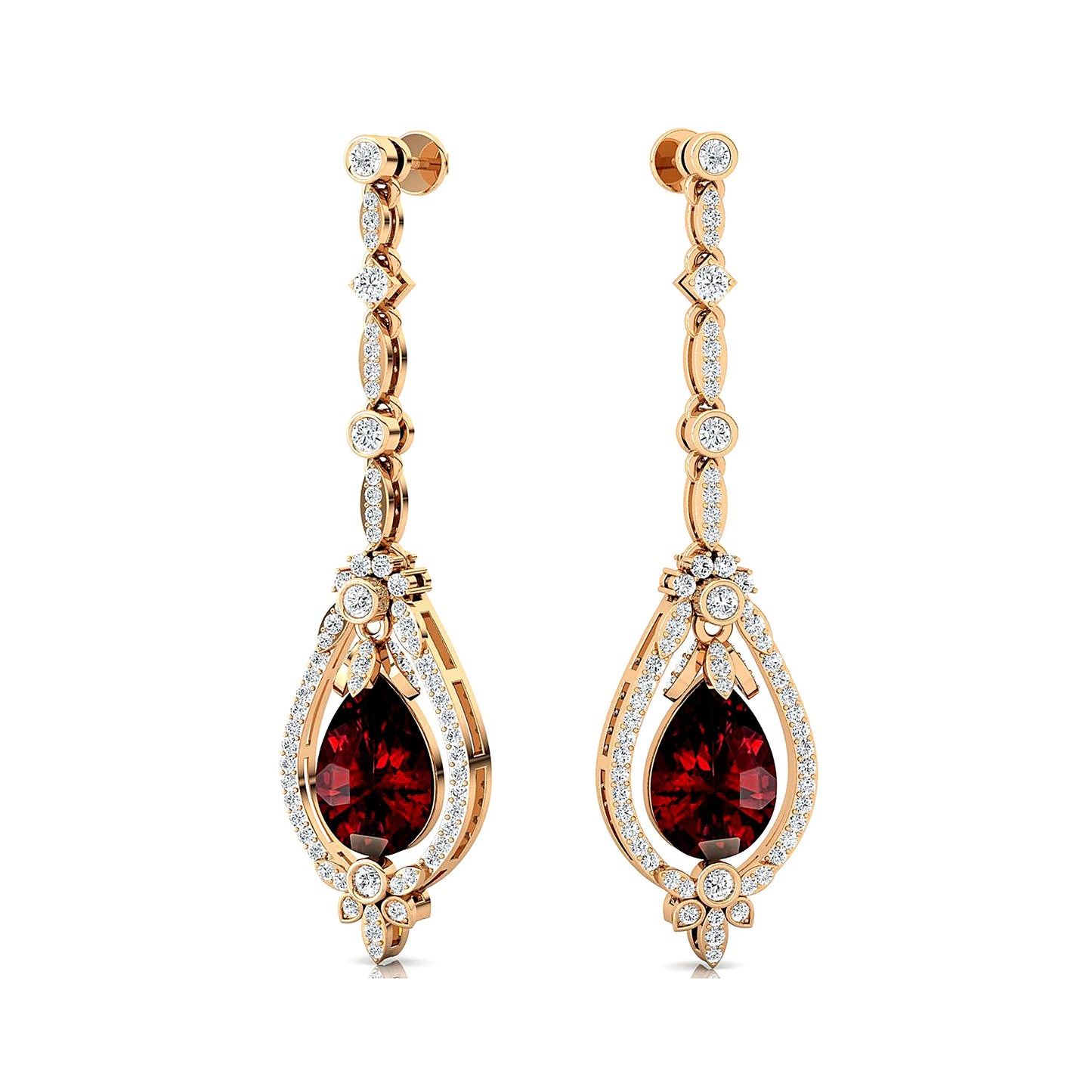 18K Solid Gold Natural Garnet & Real Diamond Dangle Drop Halo Earrings For Wedding Engagement Party Gift for Women ODM Bulk
