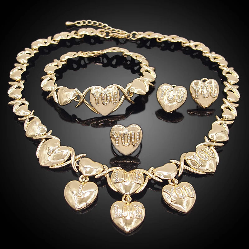 Zhuerrui Changeable Artificial Elegant Costume Bridal Beautiful Jewelry Sets I Love You Hug and Kiss Xoxo Jewelry Set X0059