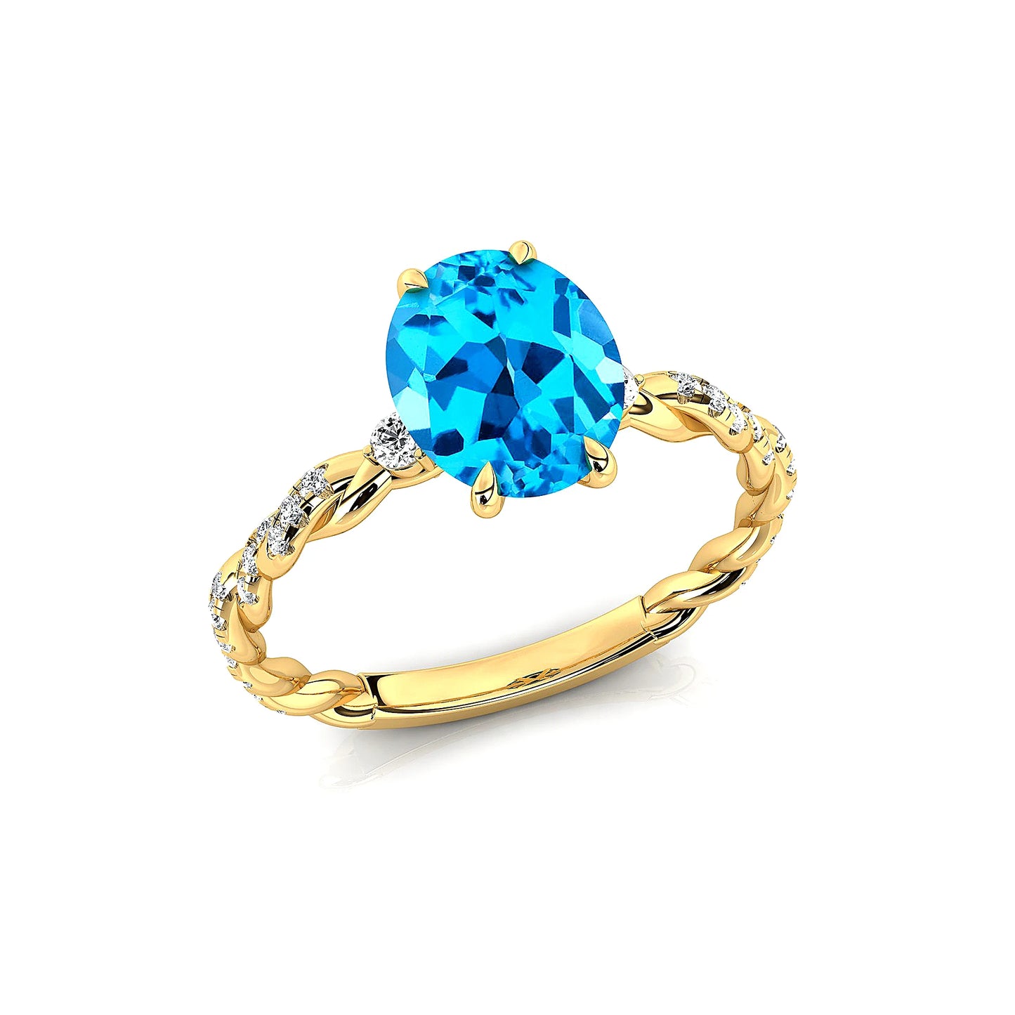 14k Solid Gold Rhodium Plated Wedding Anniversary Rings Natural Swiss Blue Topaz Gemstone Real Diamonds Party Gift Ring For Her