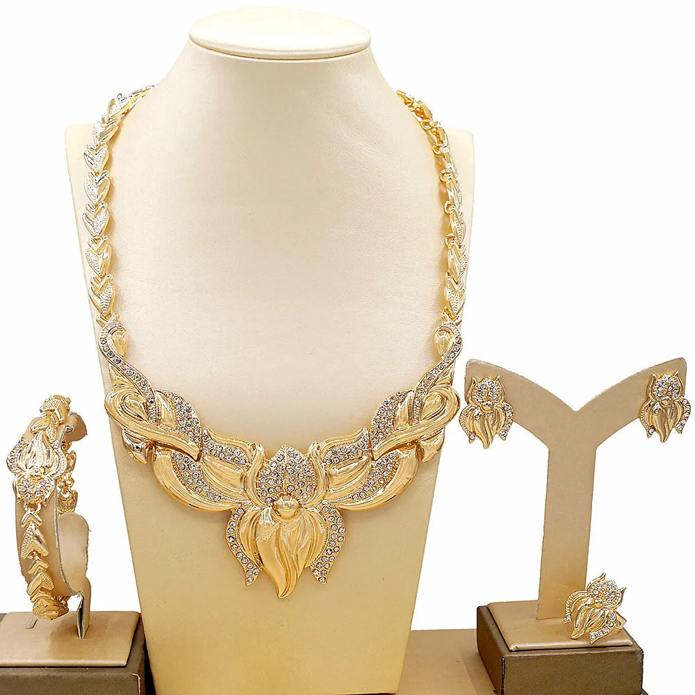 Zhuerrui Big Flowers I Love You Xoxo Hug and Kiss Jewelry Set Dubai Wedding Golden Fashionable Luxury Necklace Jewelry Set X0095
