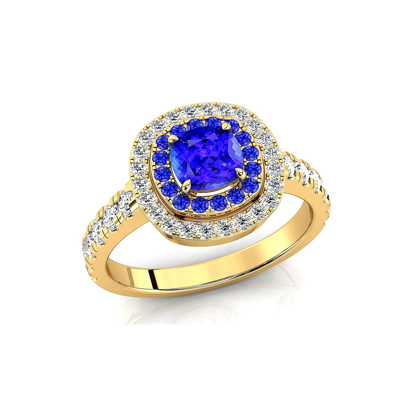 100% Natural Tanzanite Gemstone Halo Solitaire Ring 18K Solid Gold Rhodium Plated Certified Wedding Cushion Cut Wedding Rings