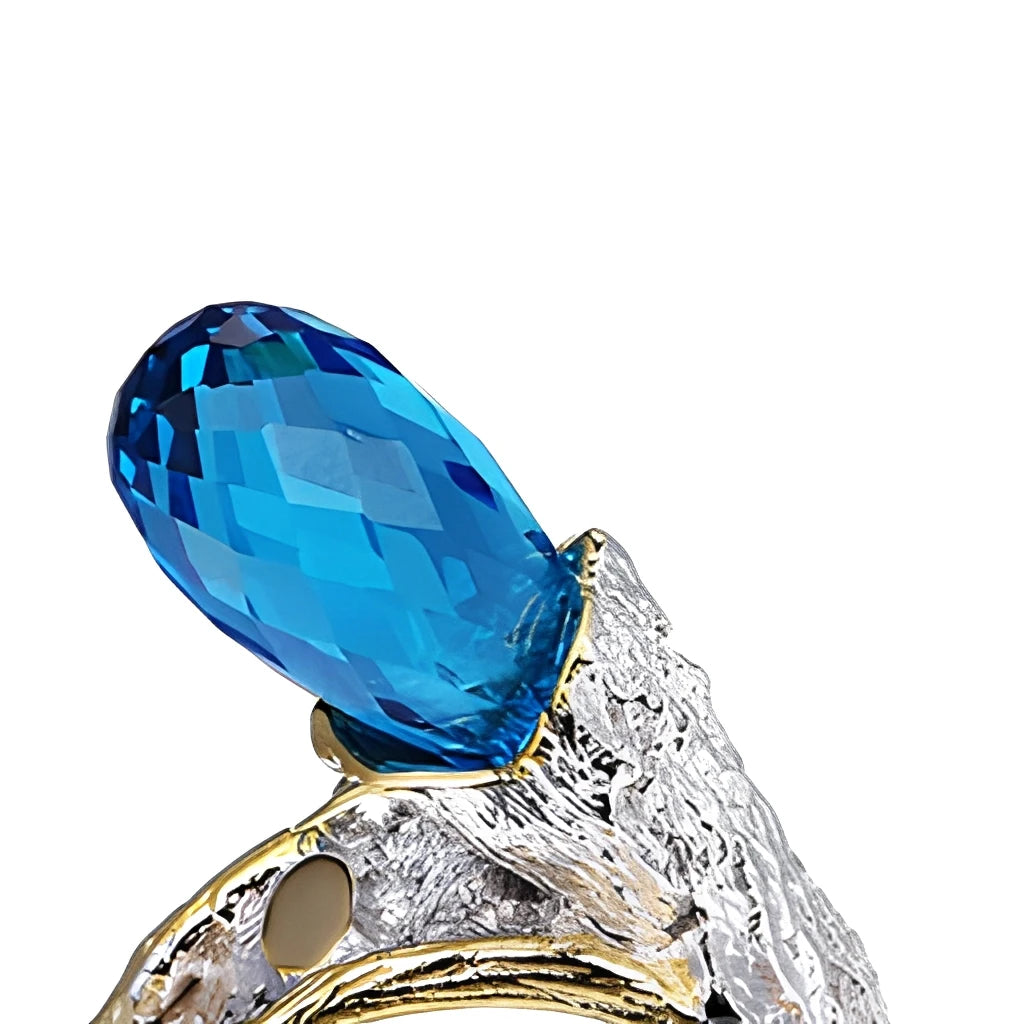 Arabic Blue Glass 18k Gold Plated 925 Sterling Silver Store Ring