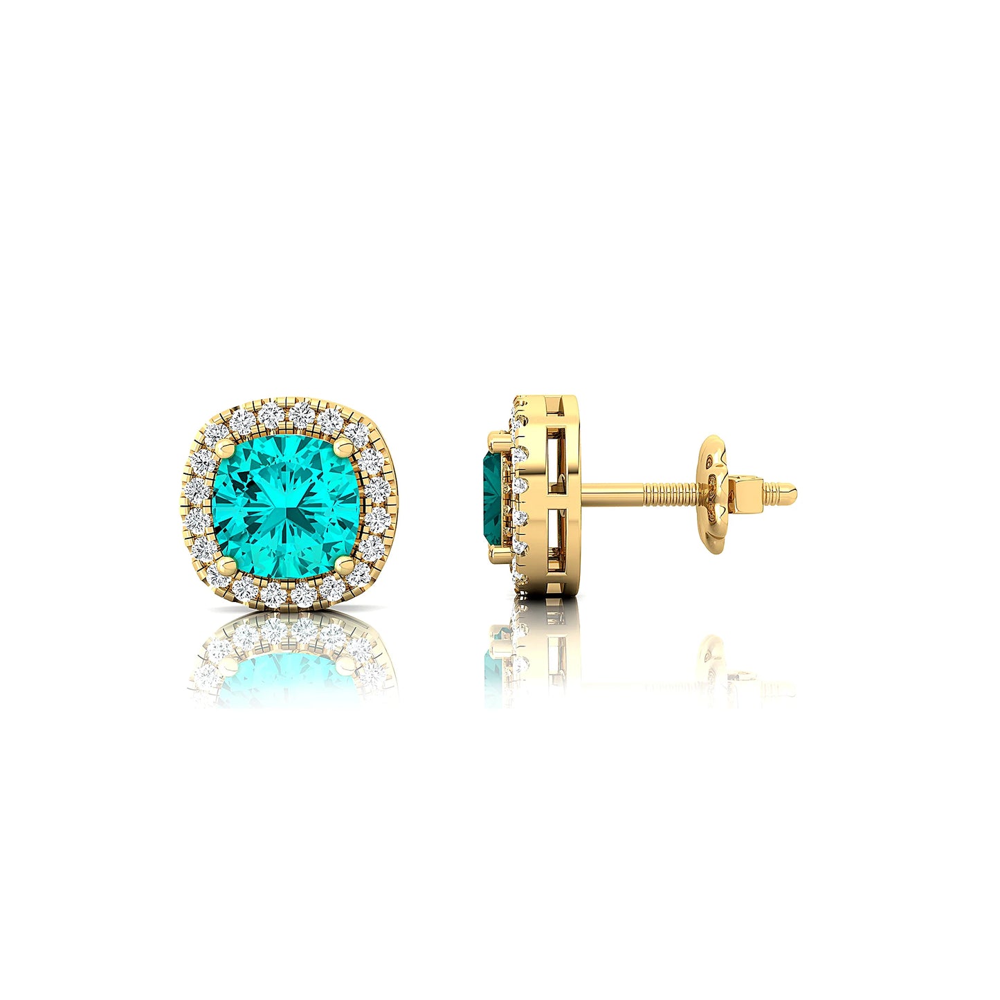 Cute Lab Paraiba Tourmaline Gemstone Solitaire Ear Studs in 18k Gold Real Diamonds Fine Bridal Gift Jewelry