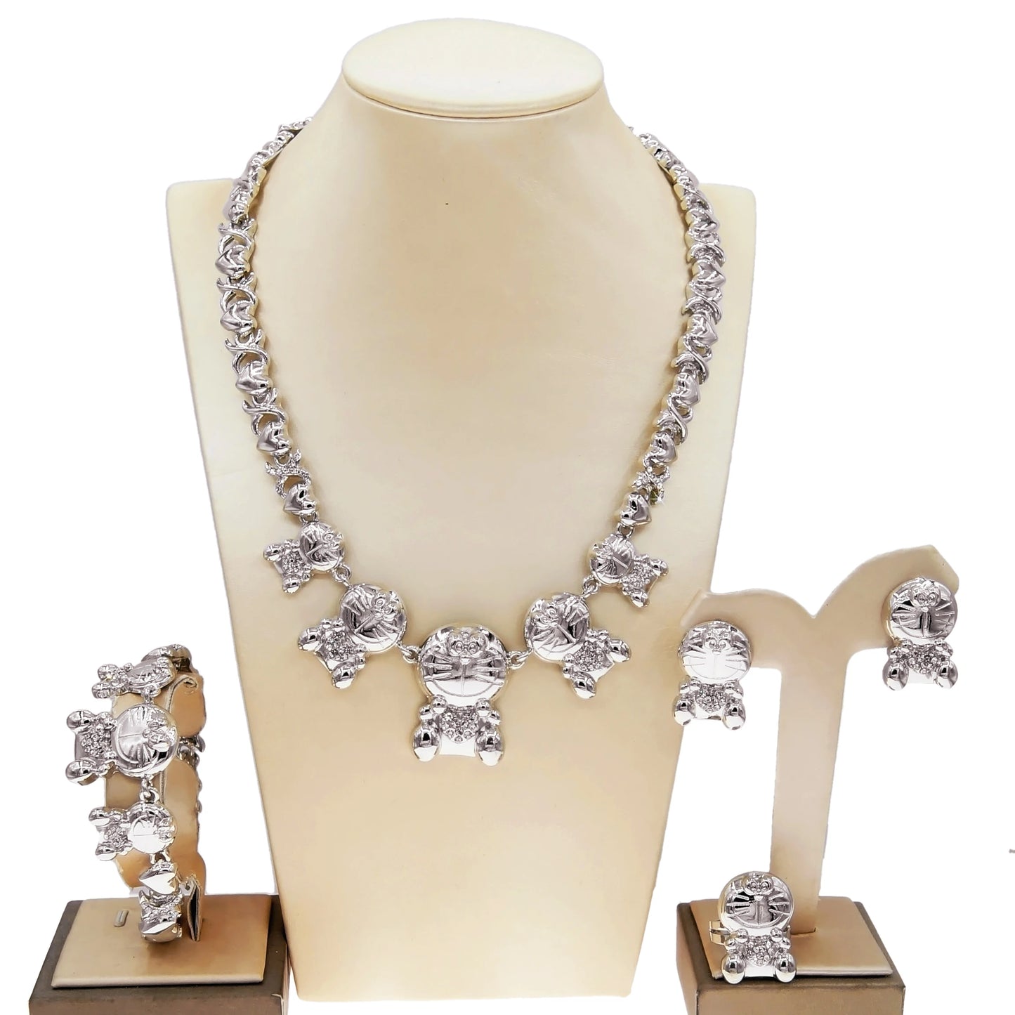 Zhuerrui Popular Gift Stainless Steel Wedding Bridal Jewelry Sets Latest Doraemon Cartoon Hug and Kiss Xoxo I Love You Z0003