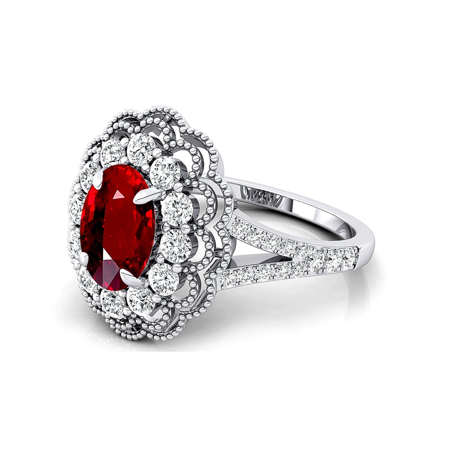 18k Solid Gold Lab Ruby Gemstone Real White Diamonds Wedding Ring Wholesale Latest Design Handmade Rhodium Plated Classic ODM