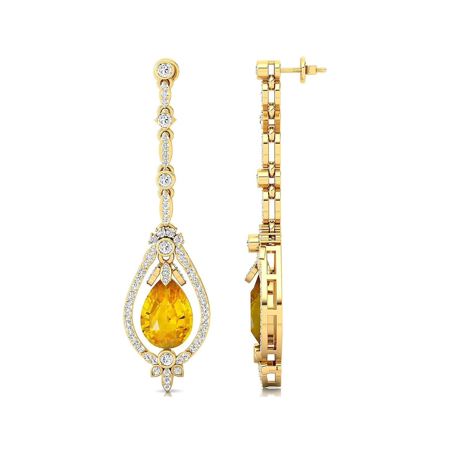 Dainty Drop Earrings Pear Cut Lab Created Yellow Sapphire and Real Diamonds Earrings 18k Solid Gold Rhodium Plated Wedding Gift
