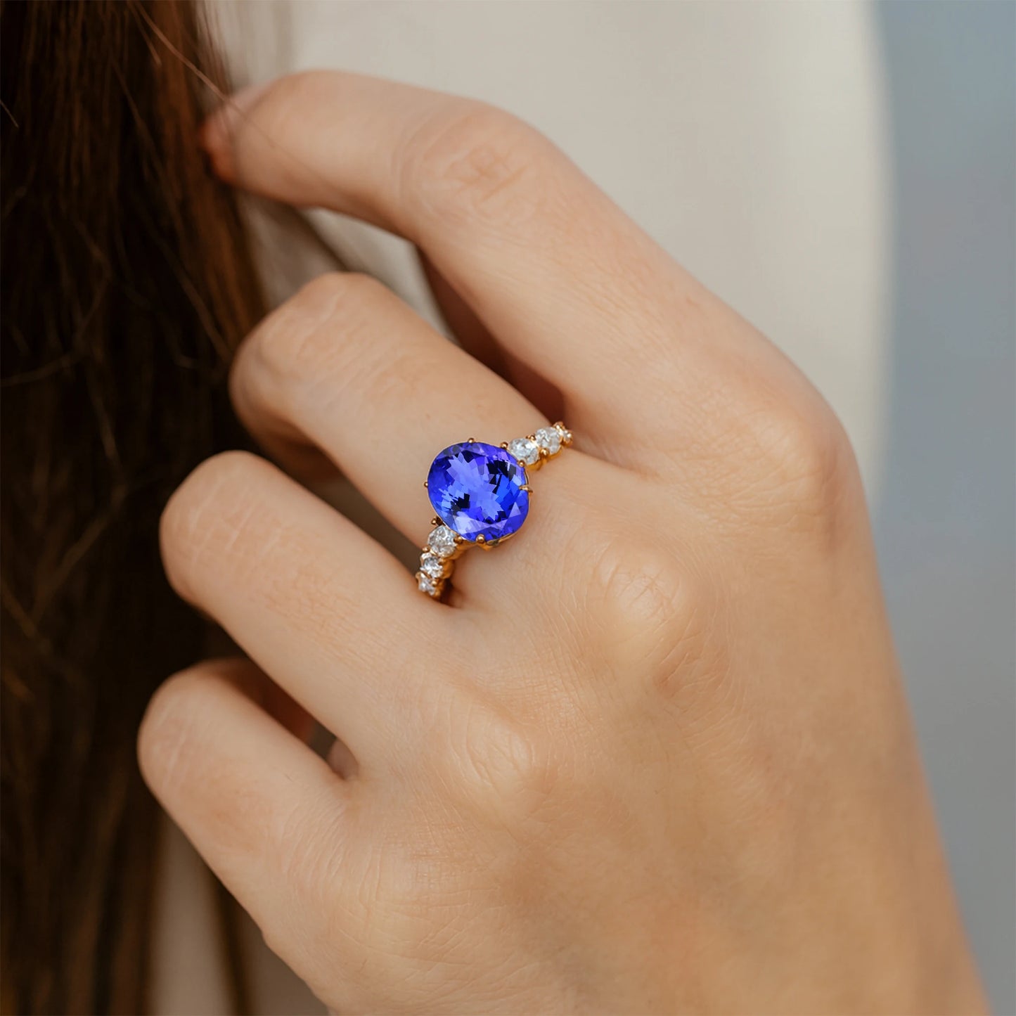 Newly Arrived Natural Tanzanite Gemstone Ring With Solid Gold & Real Diamonds Fine Cluster Rings Weddings OEM Wholesale Price