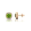Pure 18k Solid Gold Solitaire Stud Earrings Cute Natural Peridot Gemstone & IGI Certified White Diamond Halo Wedding Earrings