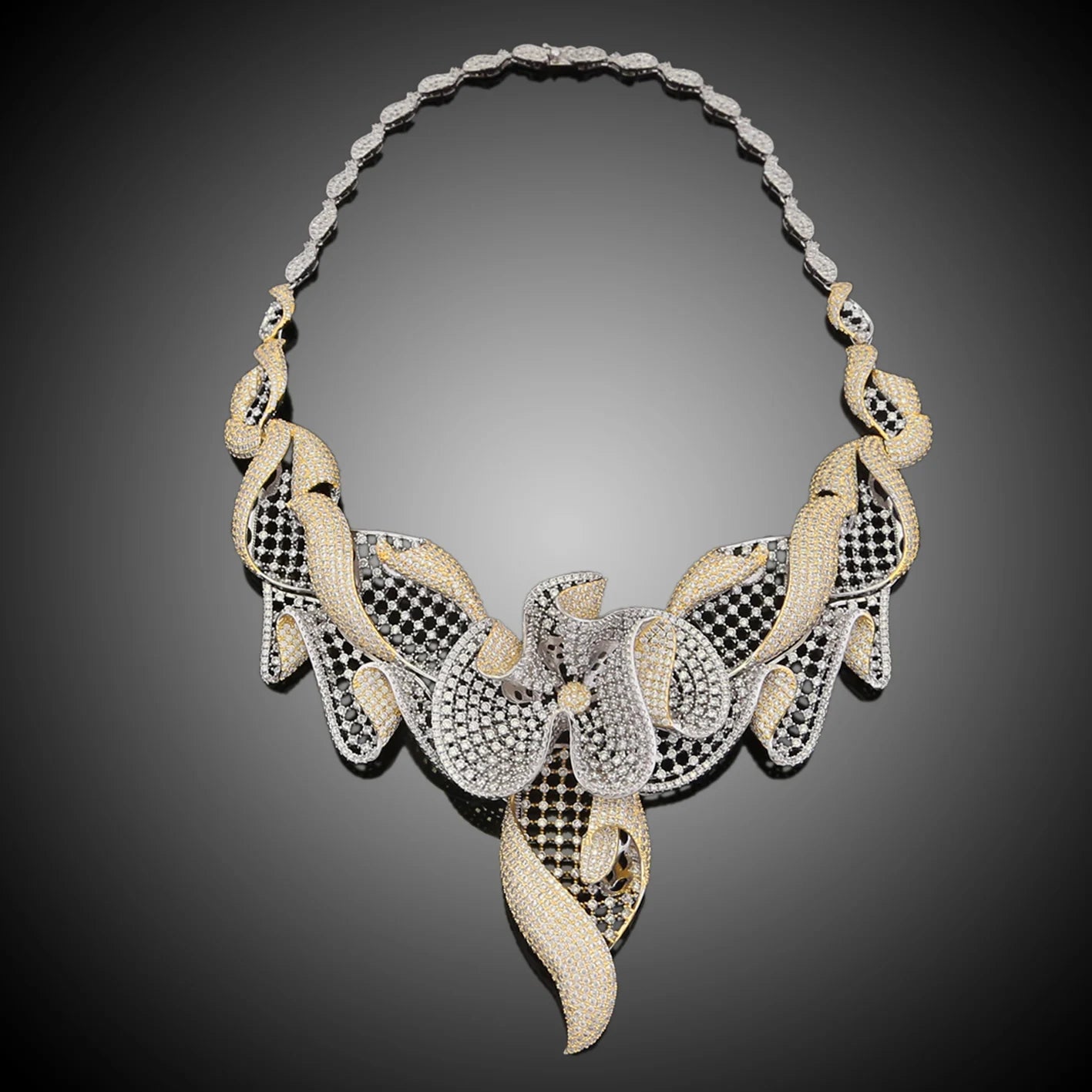 Zhuerrui 18K Gold Plated American Diamond Bridal Jewellery Sets Geometric Flower Statement Necklace Drop Earrings HZ18080401