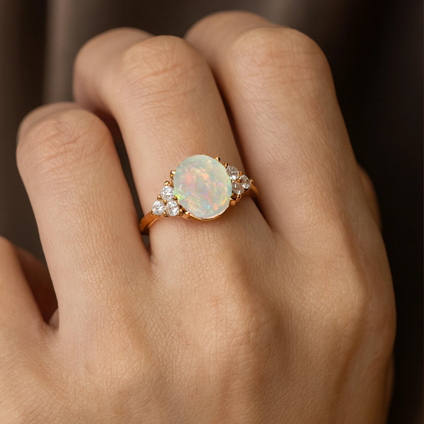 Handmade Customized 14K Pure Gold Natural Diamond Ethiopian Opal Gemstone Classic Wedding Luxury Bridal Rings