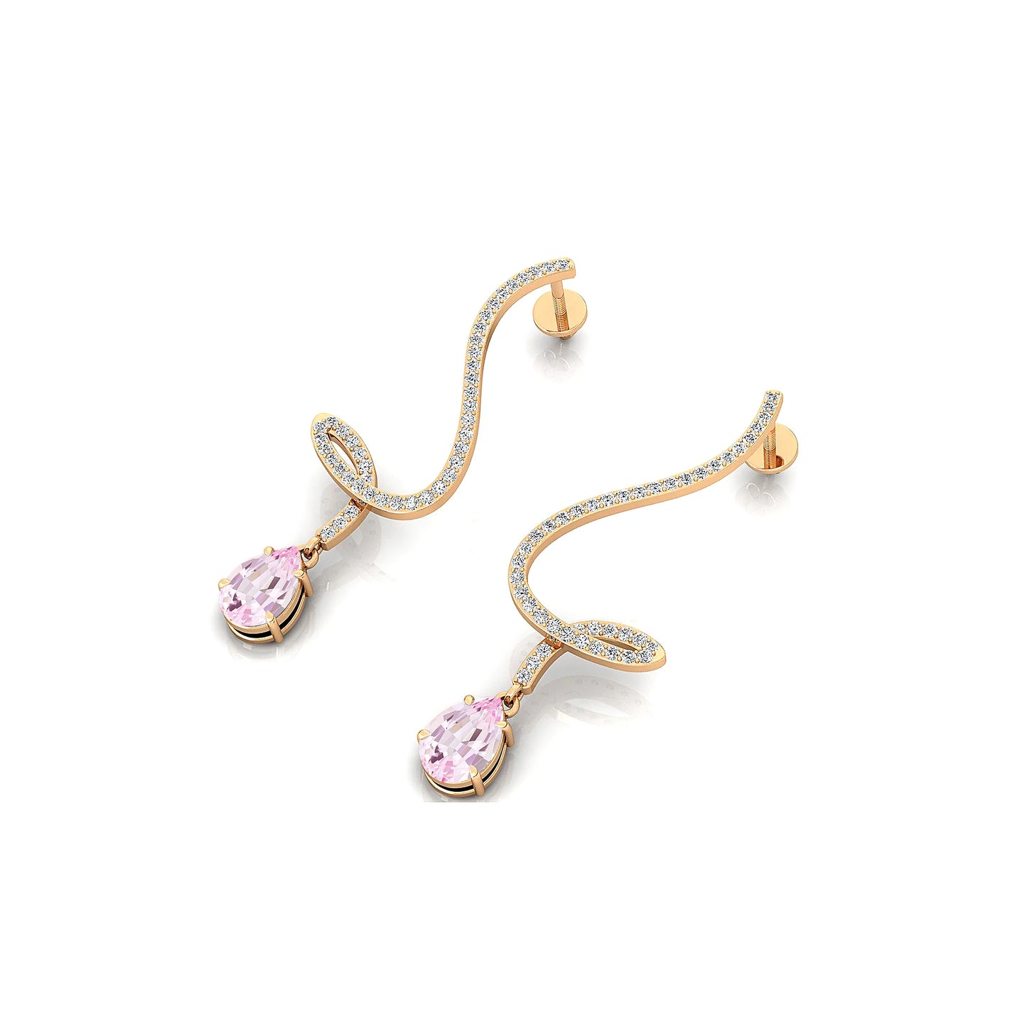 18k Solid Gold Rhodium Plated Dangling Drop Earrings Wedding Jewelry Natural Morganite Gemstone & Real Diamonds Earrings For Her