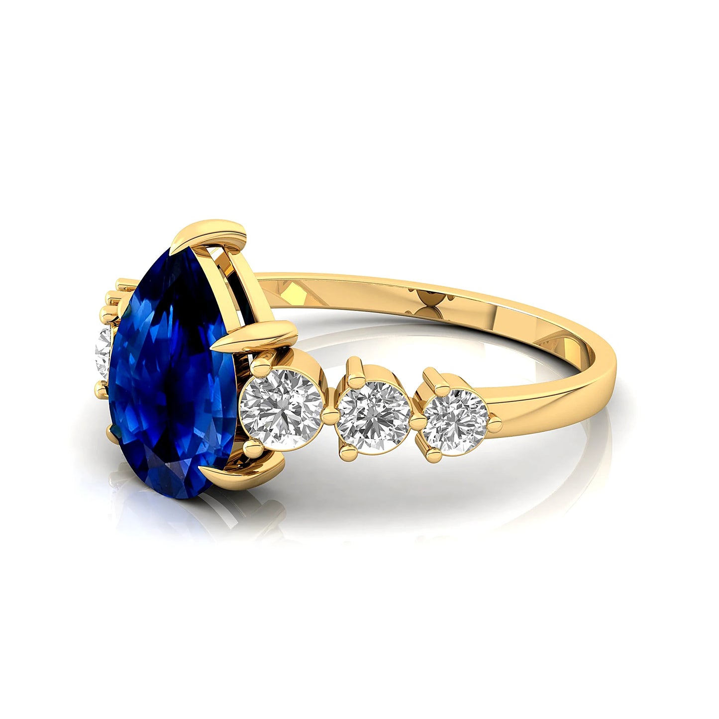 18Kt Gold Classic Lab Grown Blue Sapphire Gemstone Ring For Women Unique Design Diamond Band Wedding Party Wear Rings Jewelry