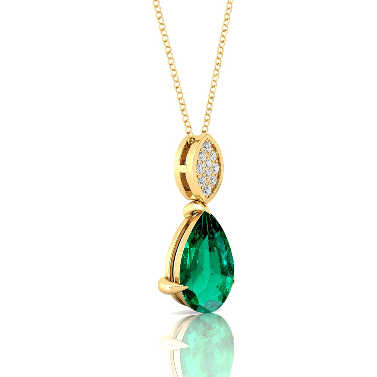 Timeless Design Lab Grown Emerald Pear Shape Prong Setting Cute Style 18k Yellow Gold Jewelry Diamond Pendant Wedding Gift