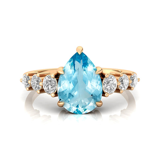 Trending 14k Solid Gold Natural Aquamarine Gemstone Genuine IGI Certified Diamonds Ring Flawless Luxury Women Wedding Party Ring
