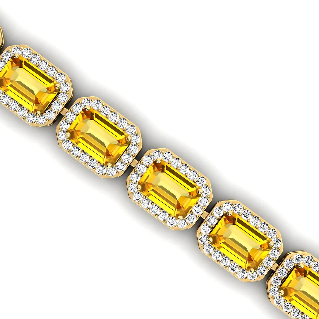 Handcrafted 14K Solid Gold Tennis Bracelet High Quality Fine Jewelry Yellow Sapphire & Diamond Tennis Bracelet Valentine's Gift