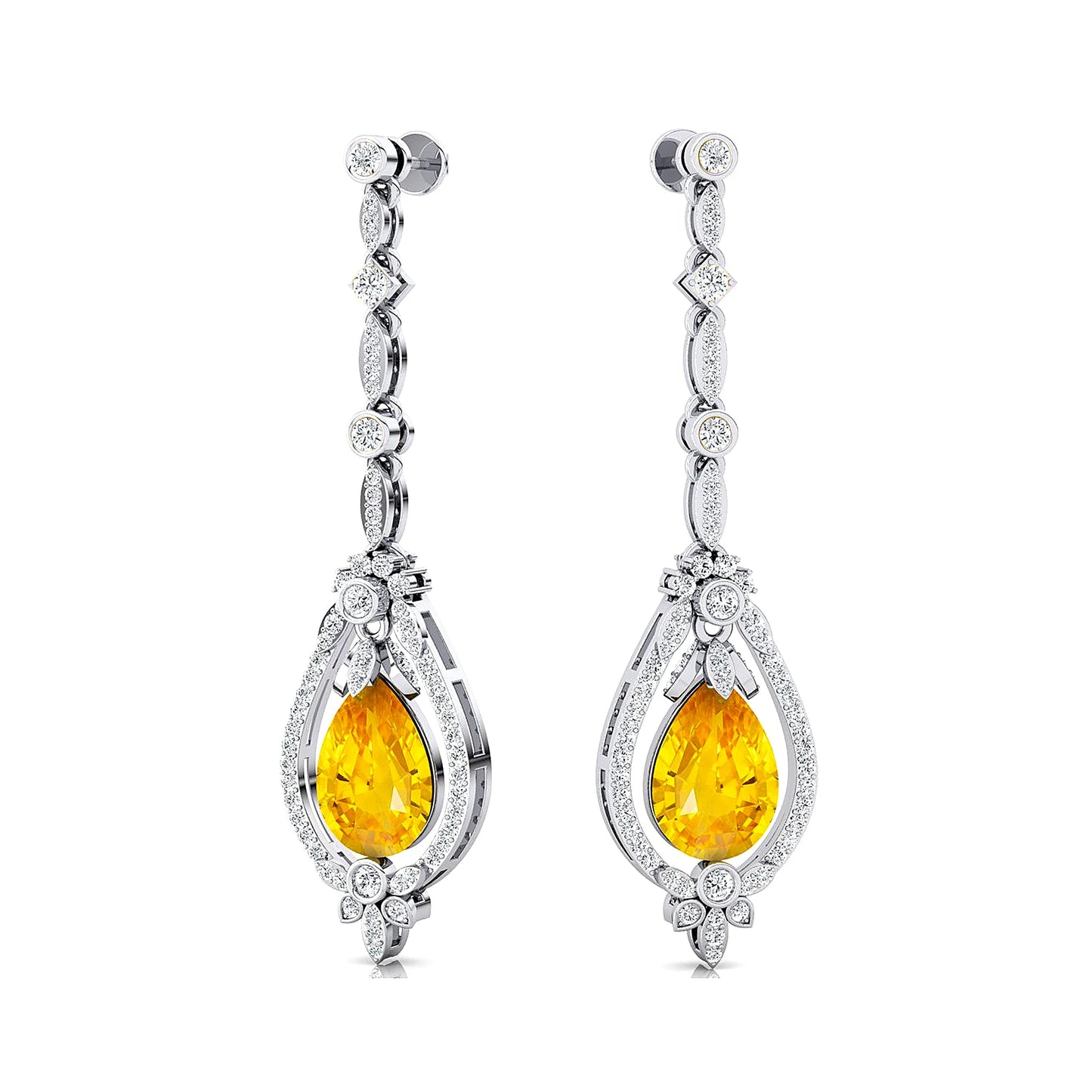 Dainty Drop Earrings Pear Cut Lab Created Yellow Sapphire and Real Diamonds Earrings 18k Solid Gold Rhodium Plated Wedding Gift