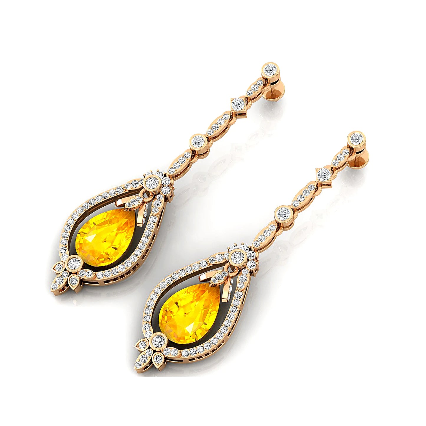 Dainty Drop Earrings Pear Cut Lab Created Yellow Sapphire and Real Diamonds Earrings 18k Solid Gold Rhodium Plated Wedding Gift