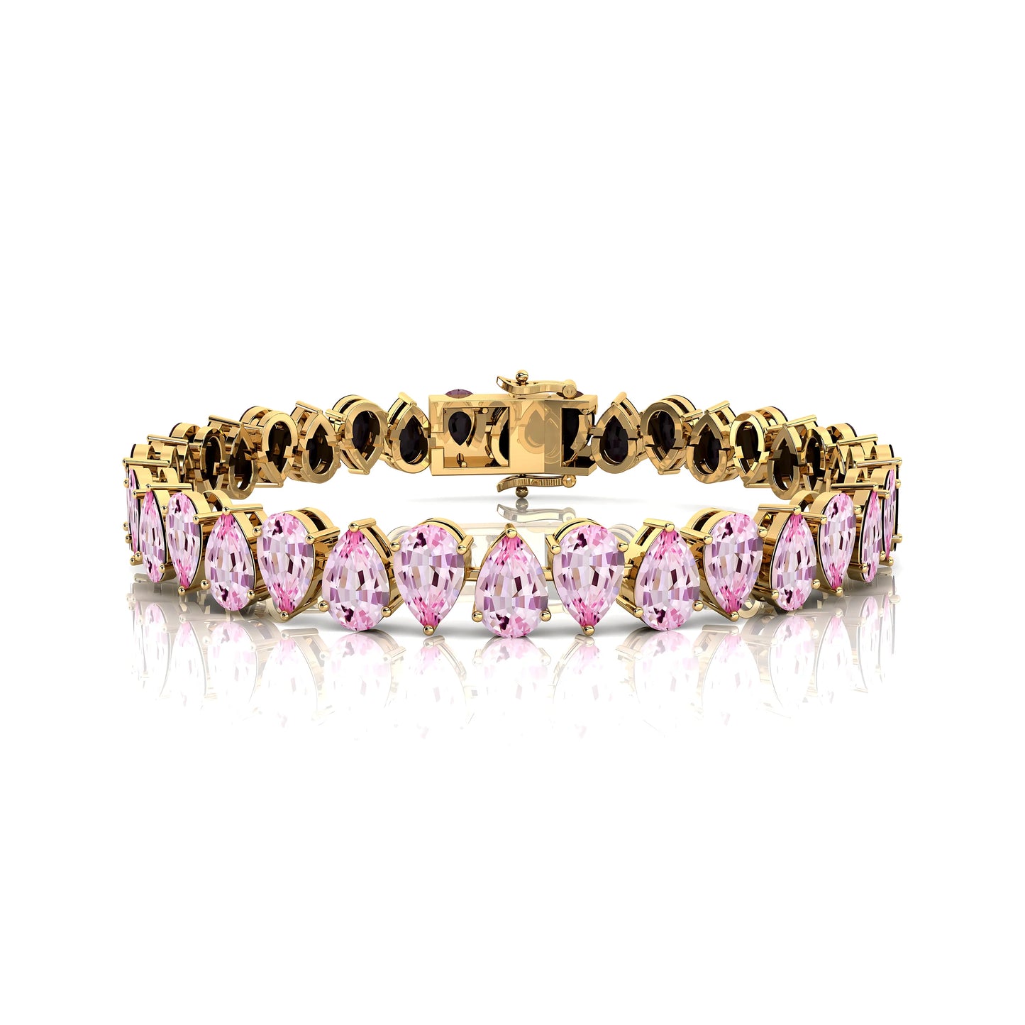 Top-Rated Supplier 14K Yellow Gold Prong Set Natural Pink Morganite Tennis Chain Bracelet Pear Morganite Bridal Tennis Bracelets