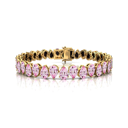 Top-Rated Supplier 14K Yellow Gold Prong Set Natural Pink Morganite Tennis Chain Bracelet Pear Morganite Bridal Tennis Bracelets