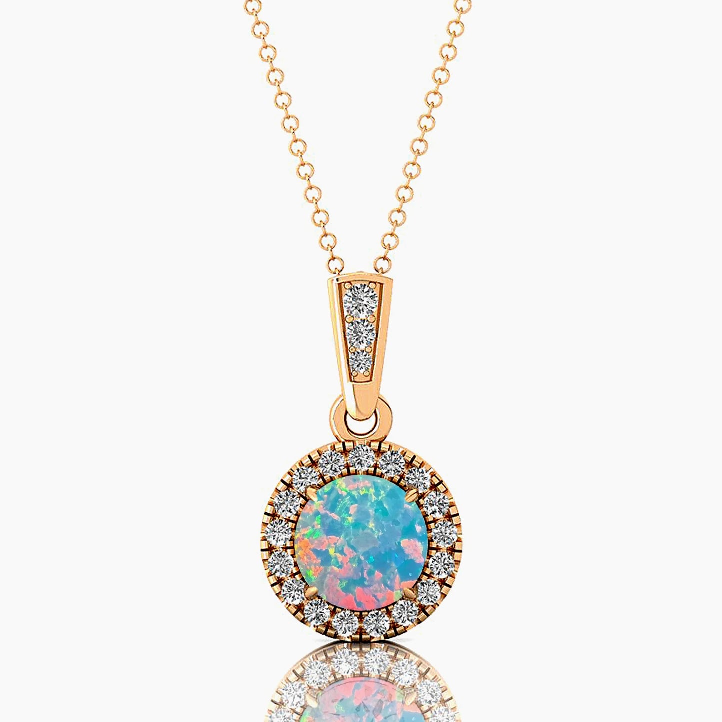 Brilliant Cut Ethiopian Opal Natural Luxurious 14k Rose Gold Rhodium Plated Cute Charm Pendant Necklace
