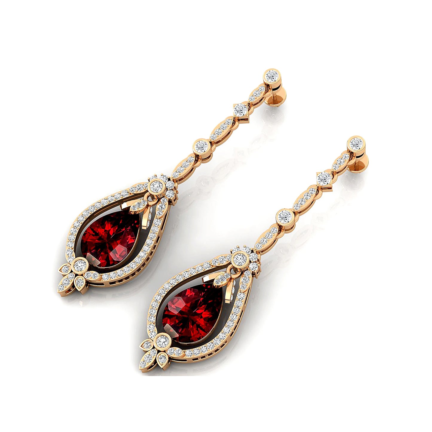 18K Solid Gold Natural Garnet & Real Diamond Dangle Drop Halo Earrings For Wedding Engagement Party Gift for Women ODM Bulk