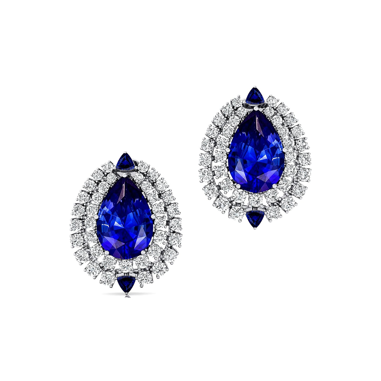 Classic 18K Solid Rose Gold Earrings Cute Trendy Women's Fine Studs Halo Pear Shaped Lab Grown Blue Sapphire OEM Anniversary