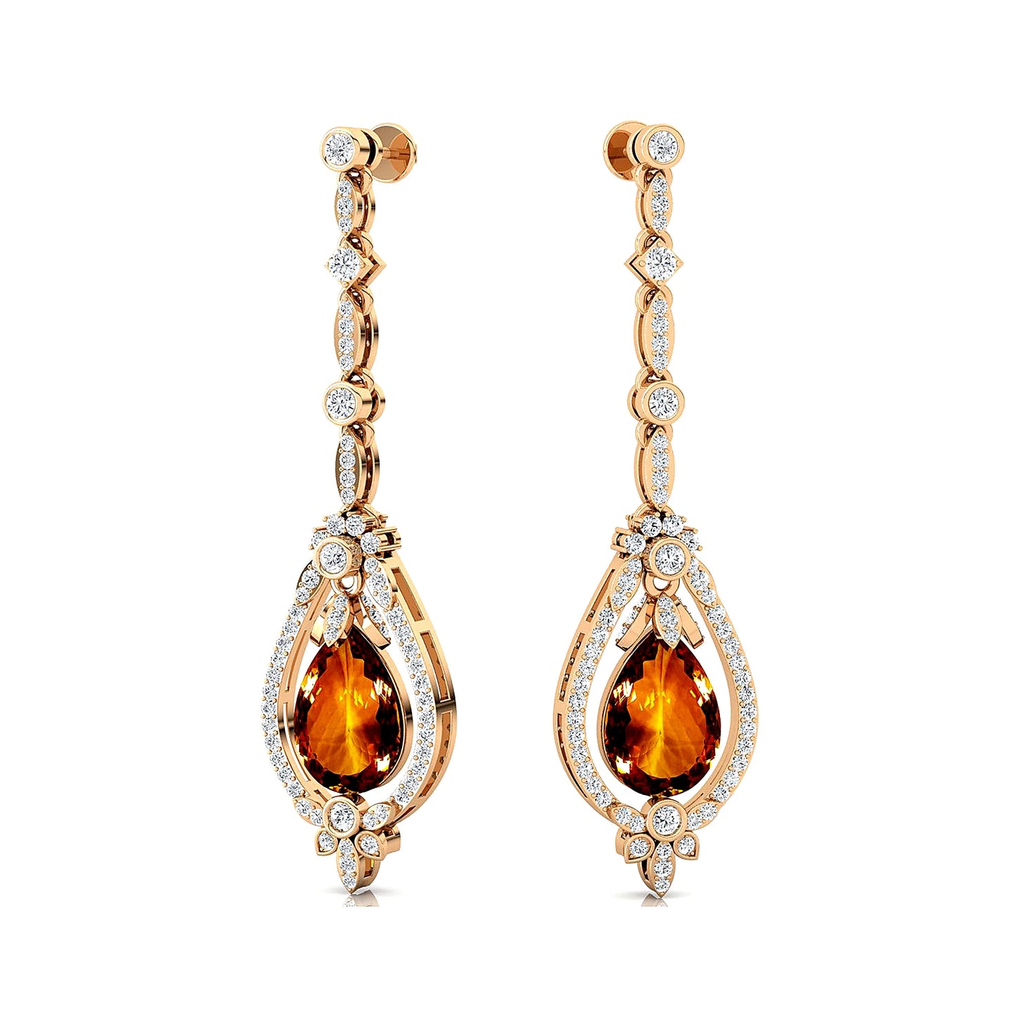 18k Gold Natural Citrine Gemstone Real Diamond Dangle Drop Earrings 14K Solid Gold Rhodium Plated Certified Cute Design Weddings