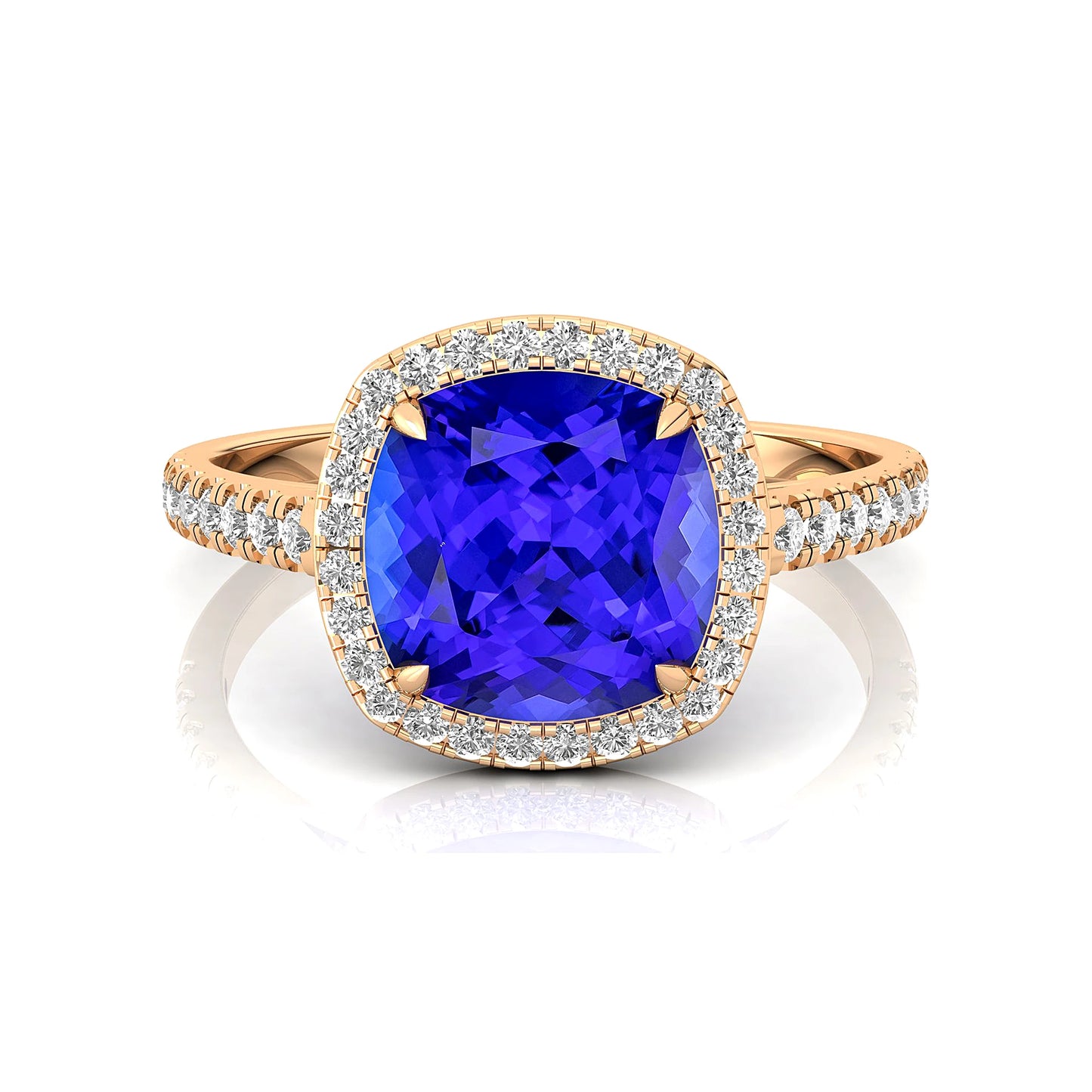 Solid Gold Classic Natural Tanzanite & Real Diamond Birthstone Anniversary Wedding Engagement Ring Gift for Mother Party