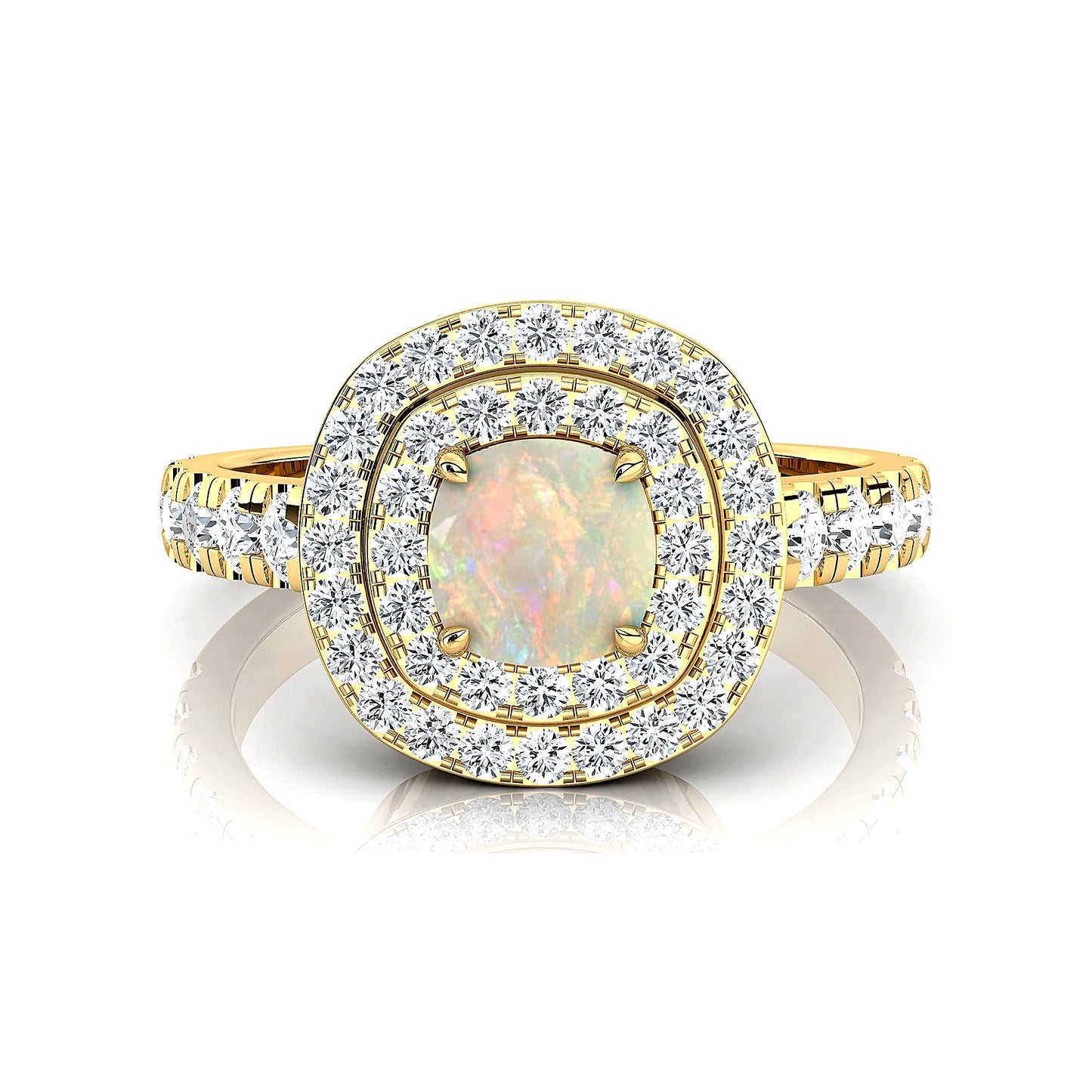 18kt Solid Gold Rings Natural Ethiopian Opal & Real White Diamonds Rhodium Plated Wedding Solitaire Halo Ring Fine Jewelry
