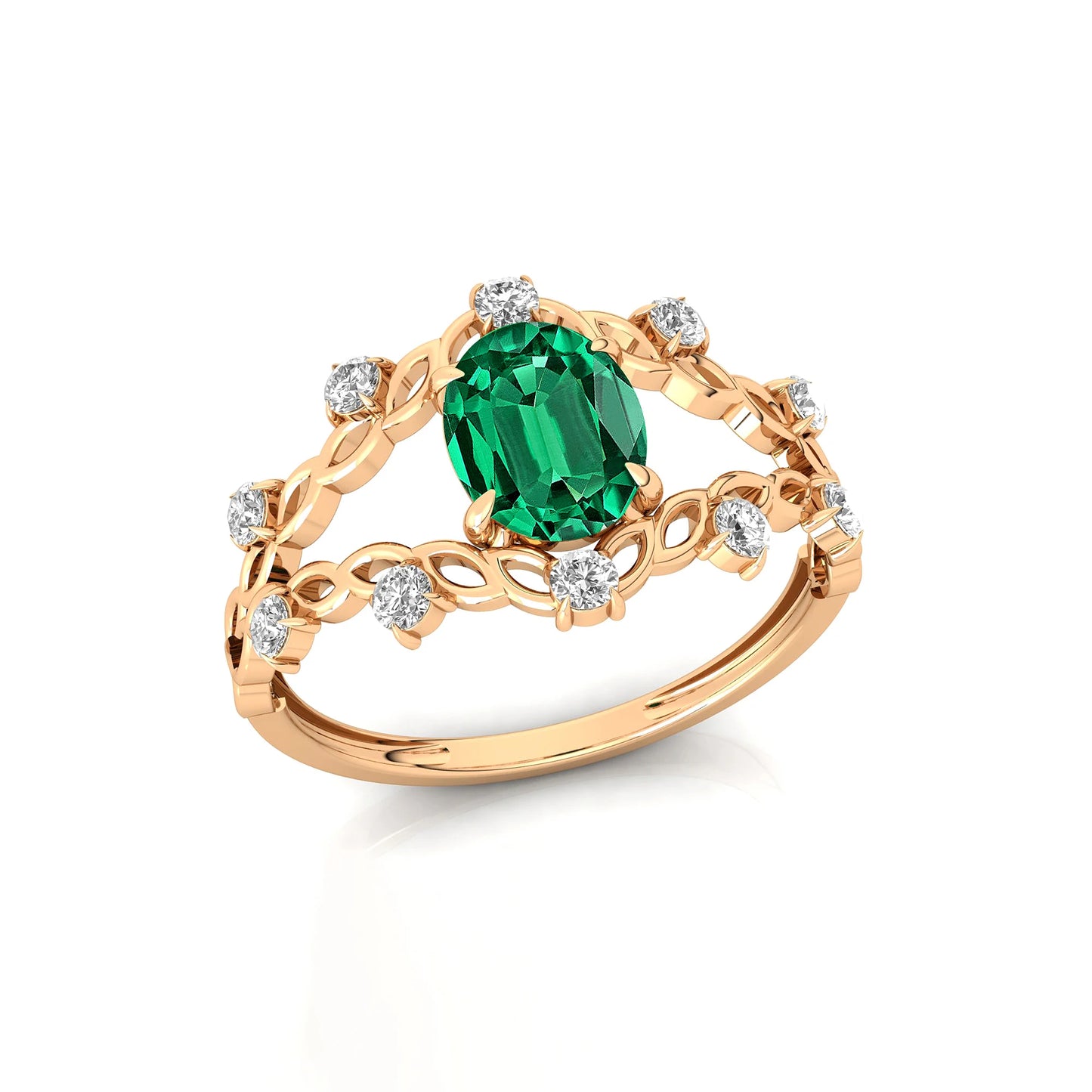 Lab Grown Oval Emerald Gemstone & Real Diamond Ring 14K Yellow Gold Classic Engagement Jewelry Birthday Gift Her Wholesale OEM