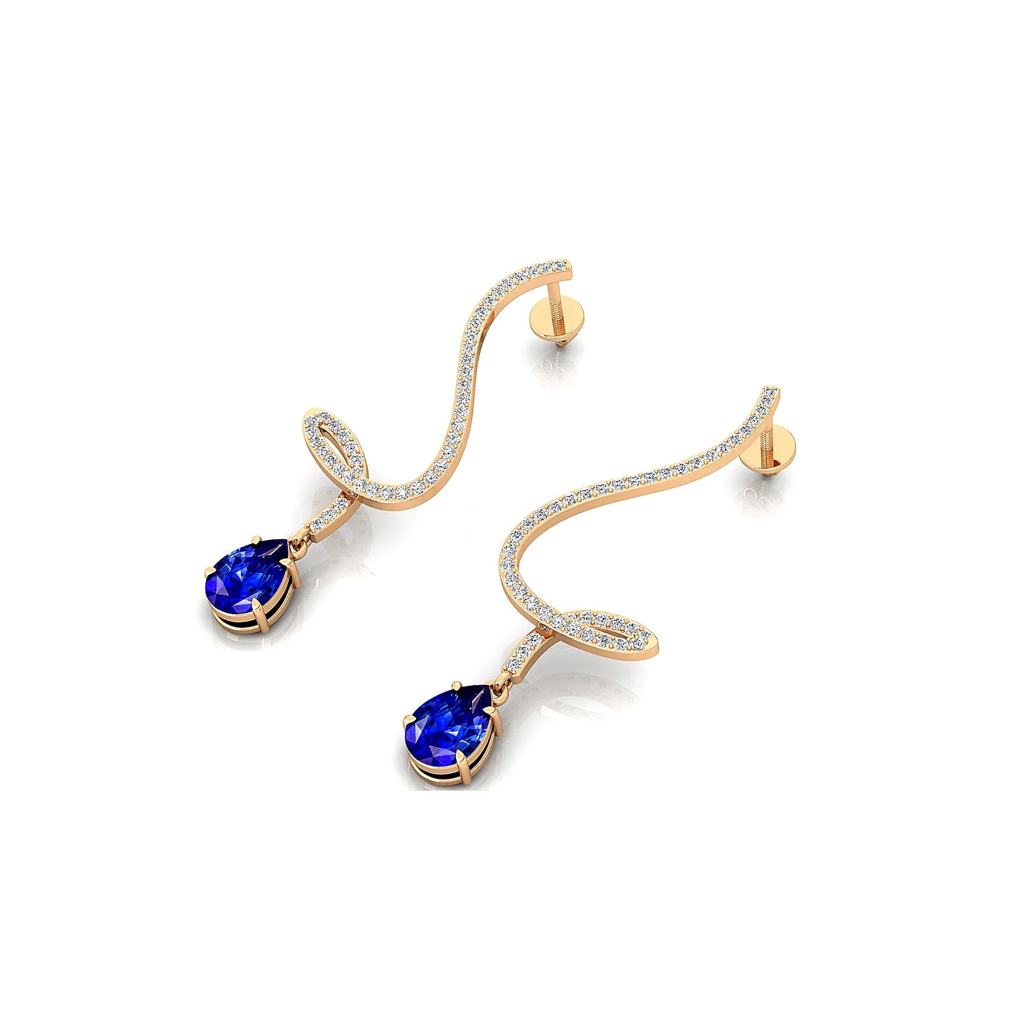 18k Solid Gold Dangling Drop Earrings Pear Cut Lab Grown Blue Sapphire & Real Diamonds Earrings For Wedding and Anniversary ODM