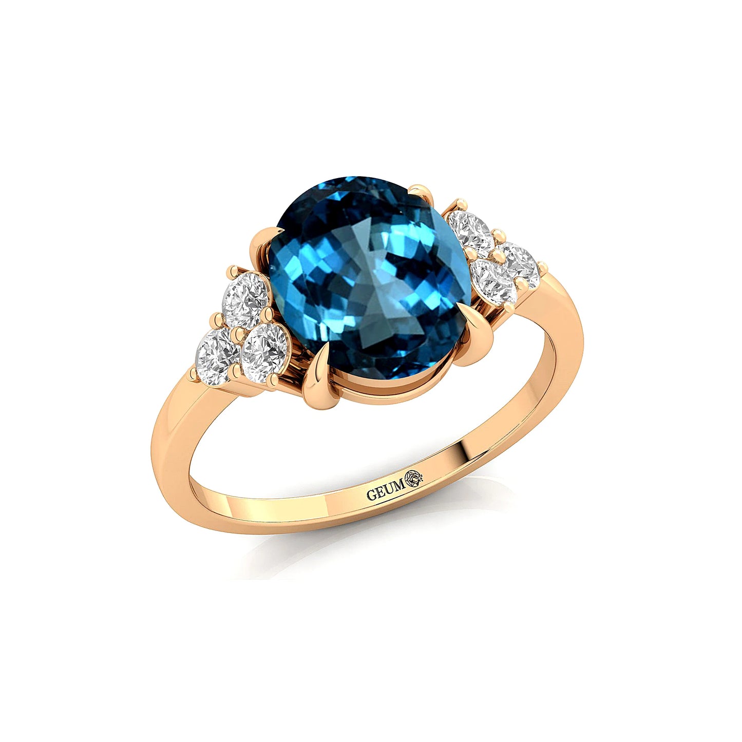 Solid 14k Gold Classic Unique Oval Shape Natural London Blue Topaz Gemstone Real Diamond Cluster Pave Setting Premium Designer