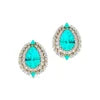 Trending Handmade Minimalist Jewelry Pear Shape Lab Grown Paraiba Tourmaline Halo Diamonds Solitaire Earring Stud 18k Solid Gold