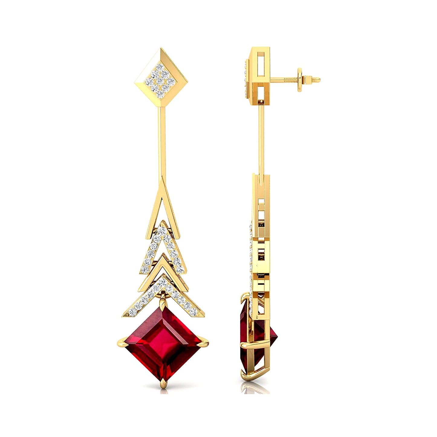 18kt Solid Gold Cute Lab Grown Ruby Gemstone & Real Diamond Dangle Drop Earring for Wedding Party & Gift Direct Factory Supplier