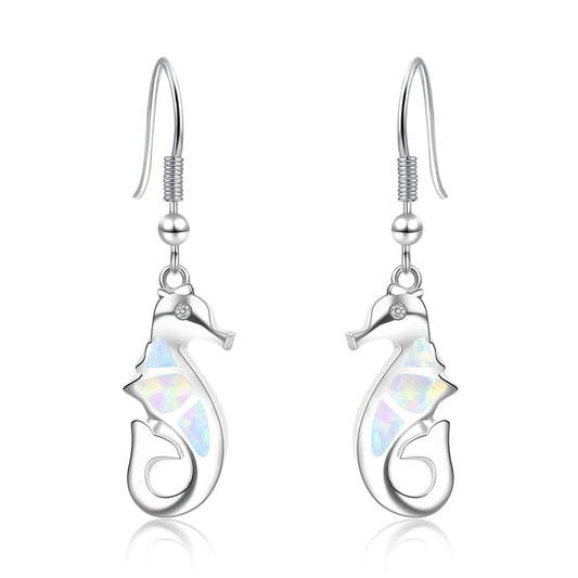 Trendy Dainty Brass Opal Seahorse Pendant Earrings Cute Minimalist  Gift Jewelry Bulk Supply for Women