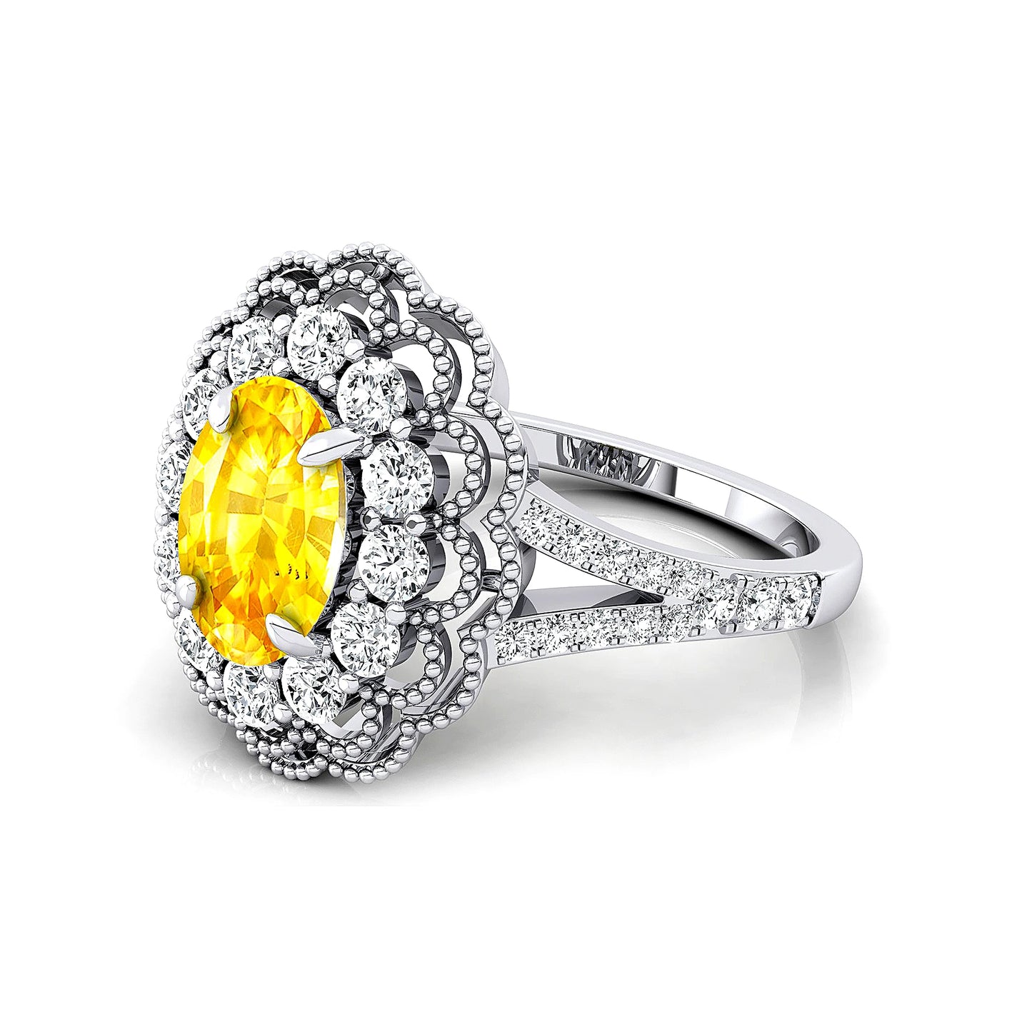 New Arrival Trending 18K Solid Gold Classic Wedding Cluster Ring Lab Grown Yellow Sapphire Gemstone Real Diamonds Wedding Rings