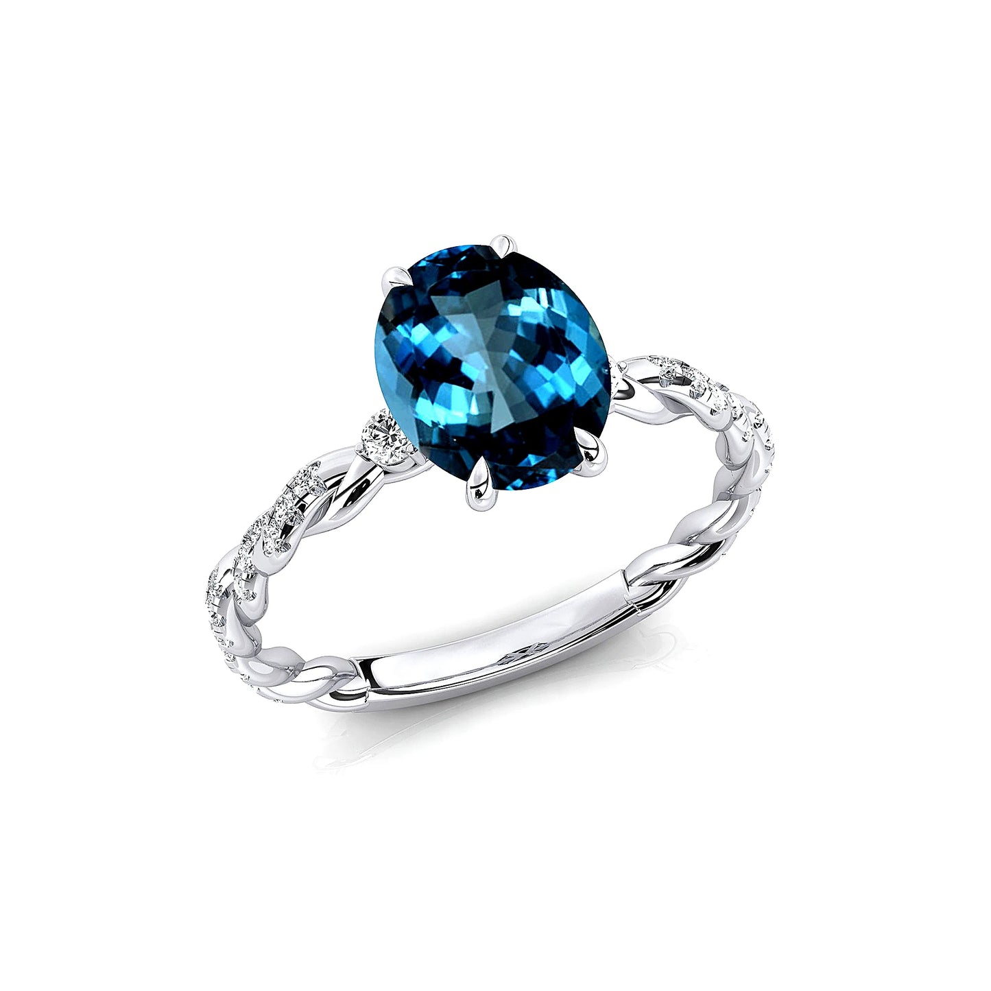 18k Solid Gold Adorned Oval Cut Natural London Blue Topaz Gemstone Real White Diamonds Cluster Wedding Classic Rings OEM ODM