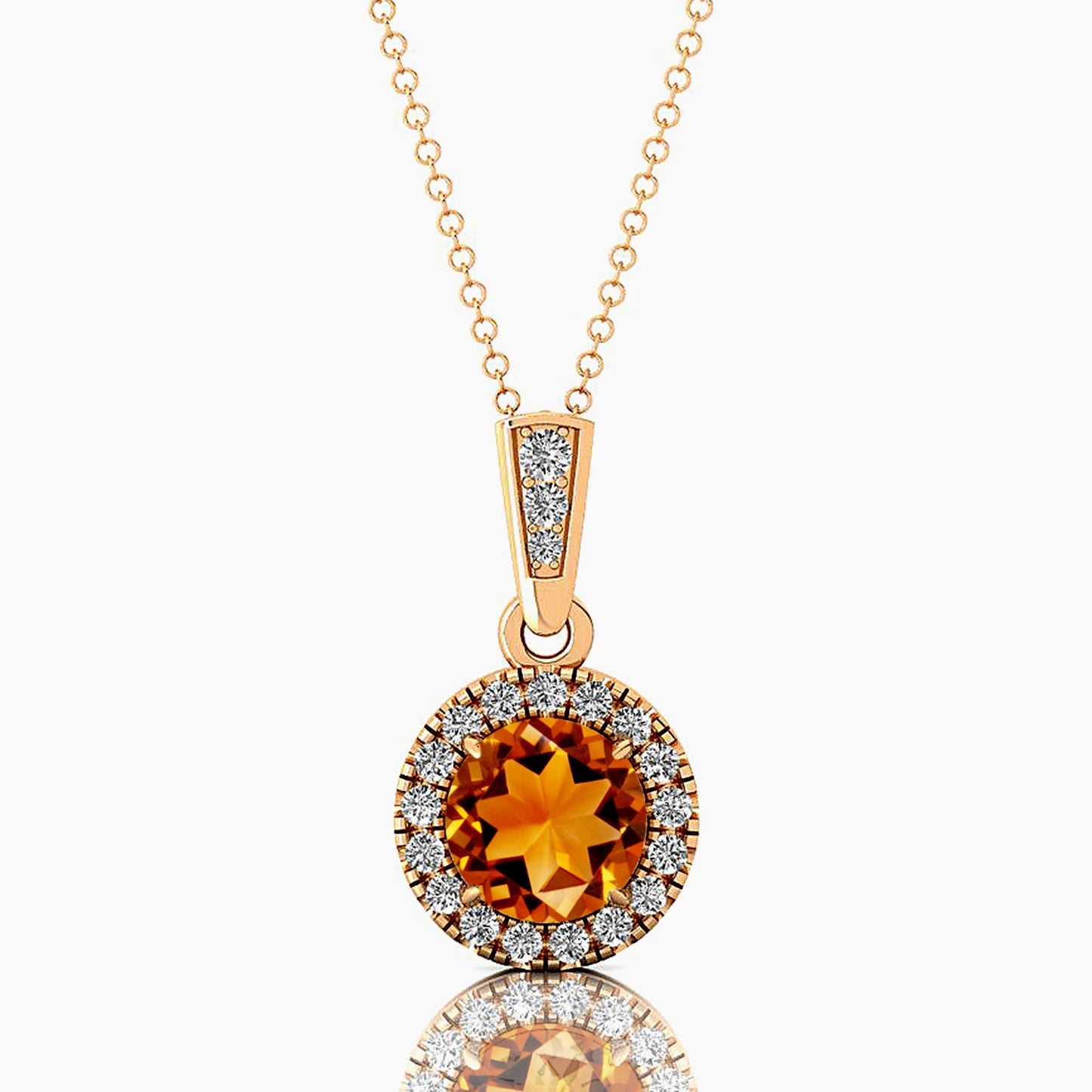 Classic Cute Design Cut Citrine Gemstone Halo Solitaire Charm's Pendant Necklace 14K Solid Gold Rhodium Plated Natural Diamonds