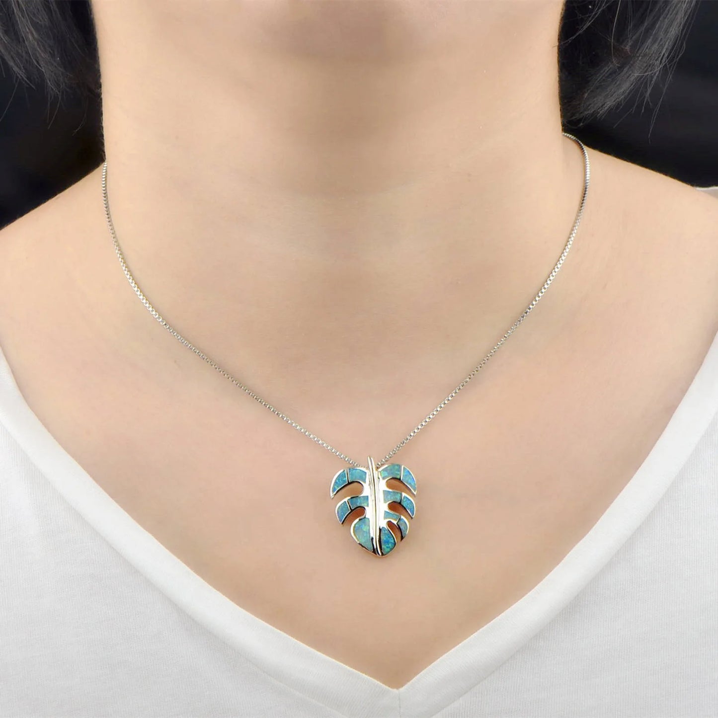 Tiktok Ins Women's Fashion Hawaiian Green Opal Turtle Back Leaf Necklace Silver Plated Brass Casual/Sporty Pendant