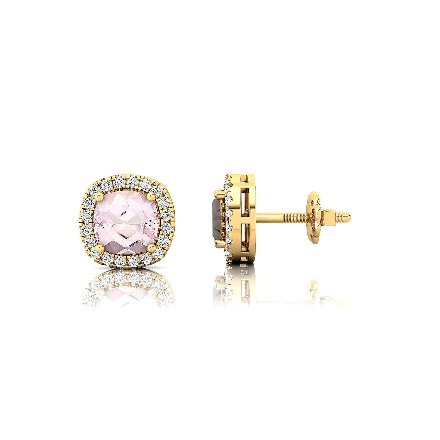 18k Solid Gold Halo Solitaire Earring Studs For Women Natural Morganite Gemstone With Real Certified Diamonds Earrings For Gift