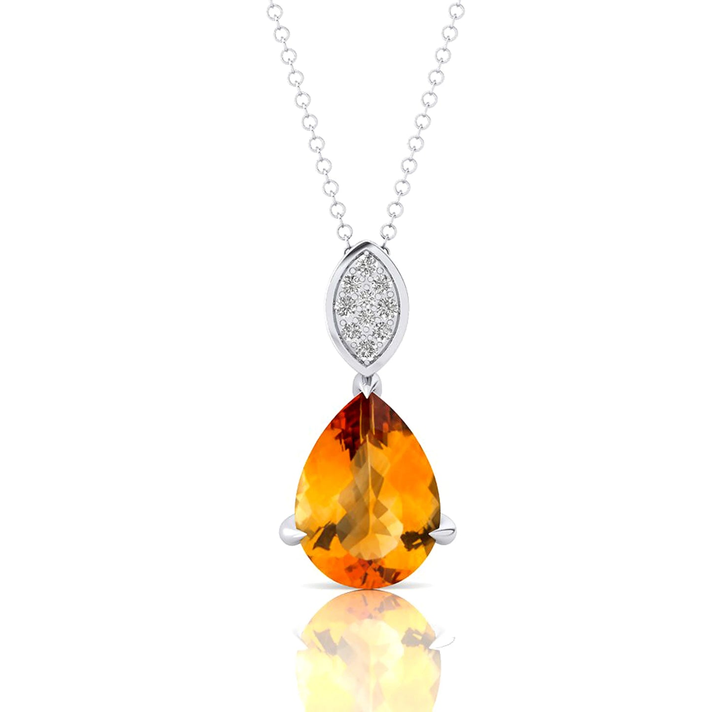 100% Natural Citrine Gemstone Cute Design Tear Drop Pendants Solid Gold Rhodium Plated Prong Set Wholesale Diamond Necklace