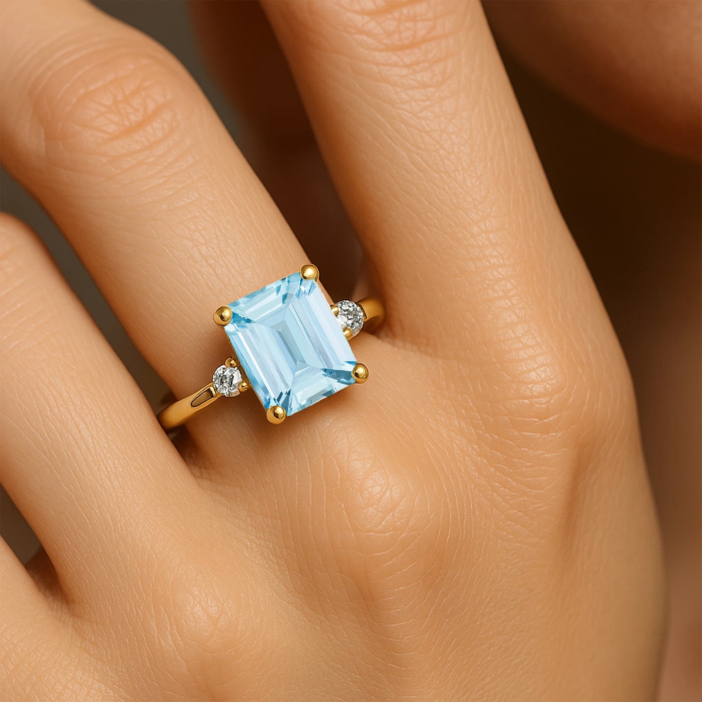Aquamarine Engagement Ring Vintage 18k Gold March Birthstone Wedding Cluster Natural Diamond Women Party Drop Shipping