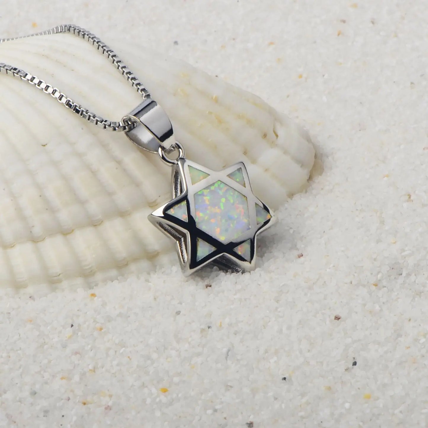 TikTok Hit Luxury Six-Pointed Star Channel Set Opal Charm Necklace Women Brass Silver Plating Trendy Simple Unique Design 45cm
