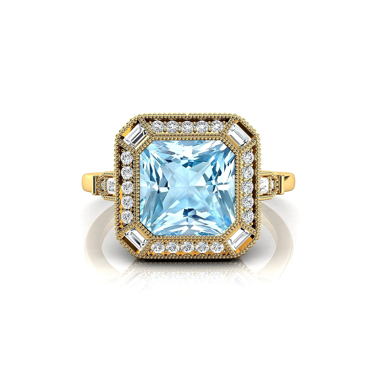18k Solid Gold Engagement Rings Aquamarine Gemstone Real Diamonds Rhodium Plated Classic Wedding Valentine's Day Gifts for Women