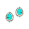 Trending Handmade Minimalist Jewelry Pear Shape Lab Grown Paraiba Tourmaline Halo Diamonds Solitaire Earring Stud 18k Solid Gold