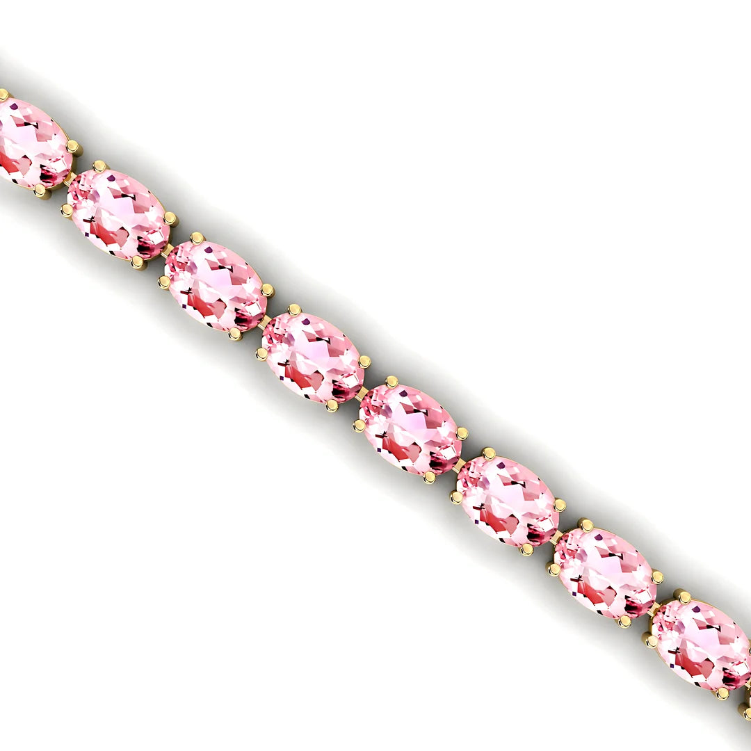 Fine Jewelry 14k Gold Natural Oval Morganite Tennis Bracelet Custom Length 2.2mm Iced Out Semiprecious Gemstone Tennis Chains