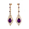 Trendy 18K Solid Gold Earrings Women's Beautiful Teardrop Accented Drop Earrings Natural Amethyst and Diamonds Halo Earrings